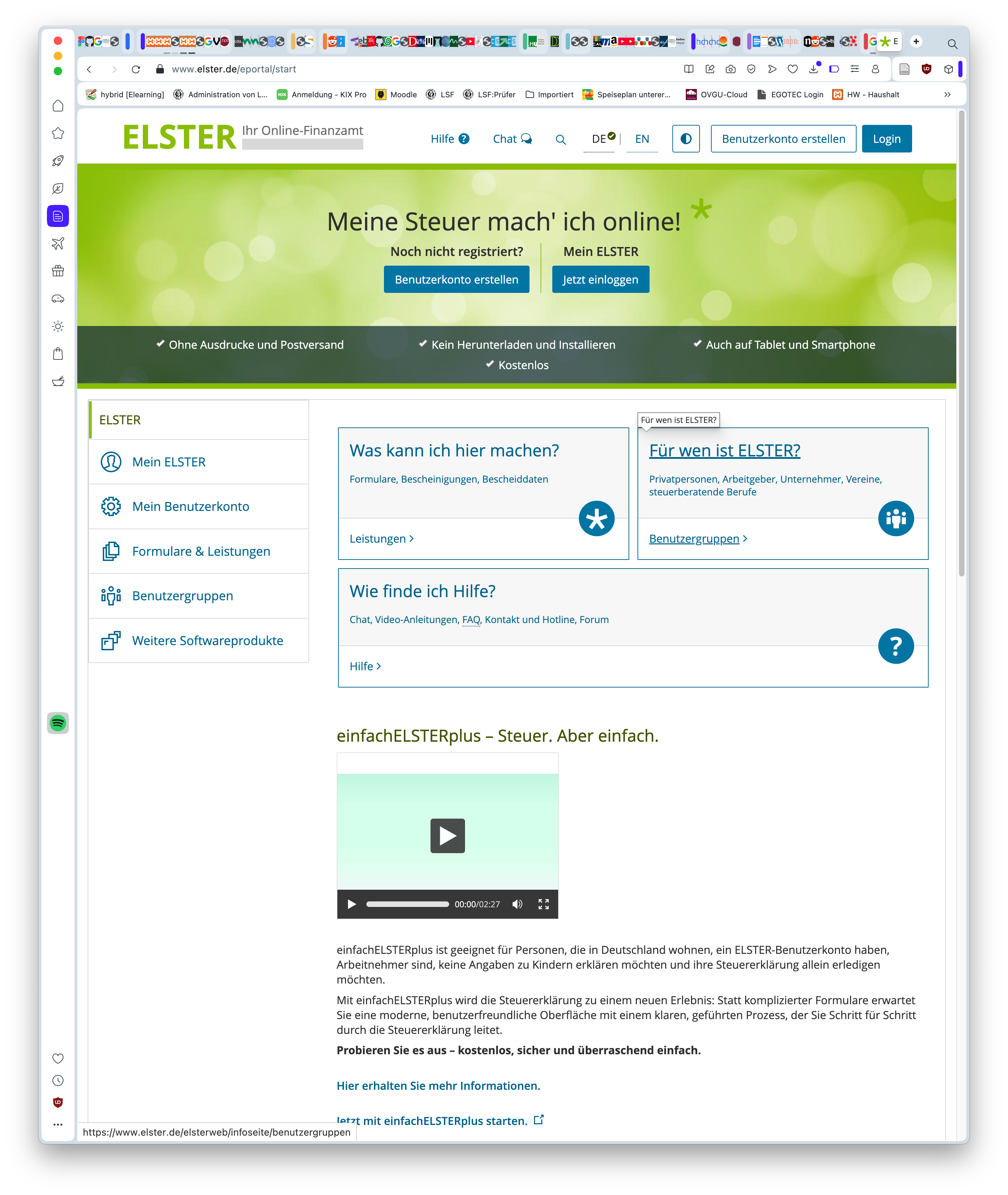 Bild der Webseite des Elsterportals