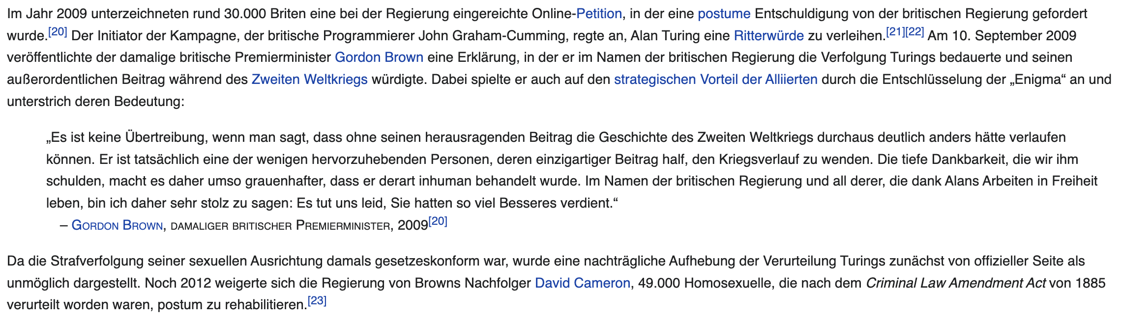 Ausschnitt aus dem Wikipedia-Artikel über Alan Turing.